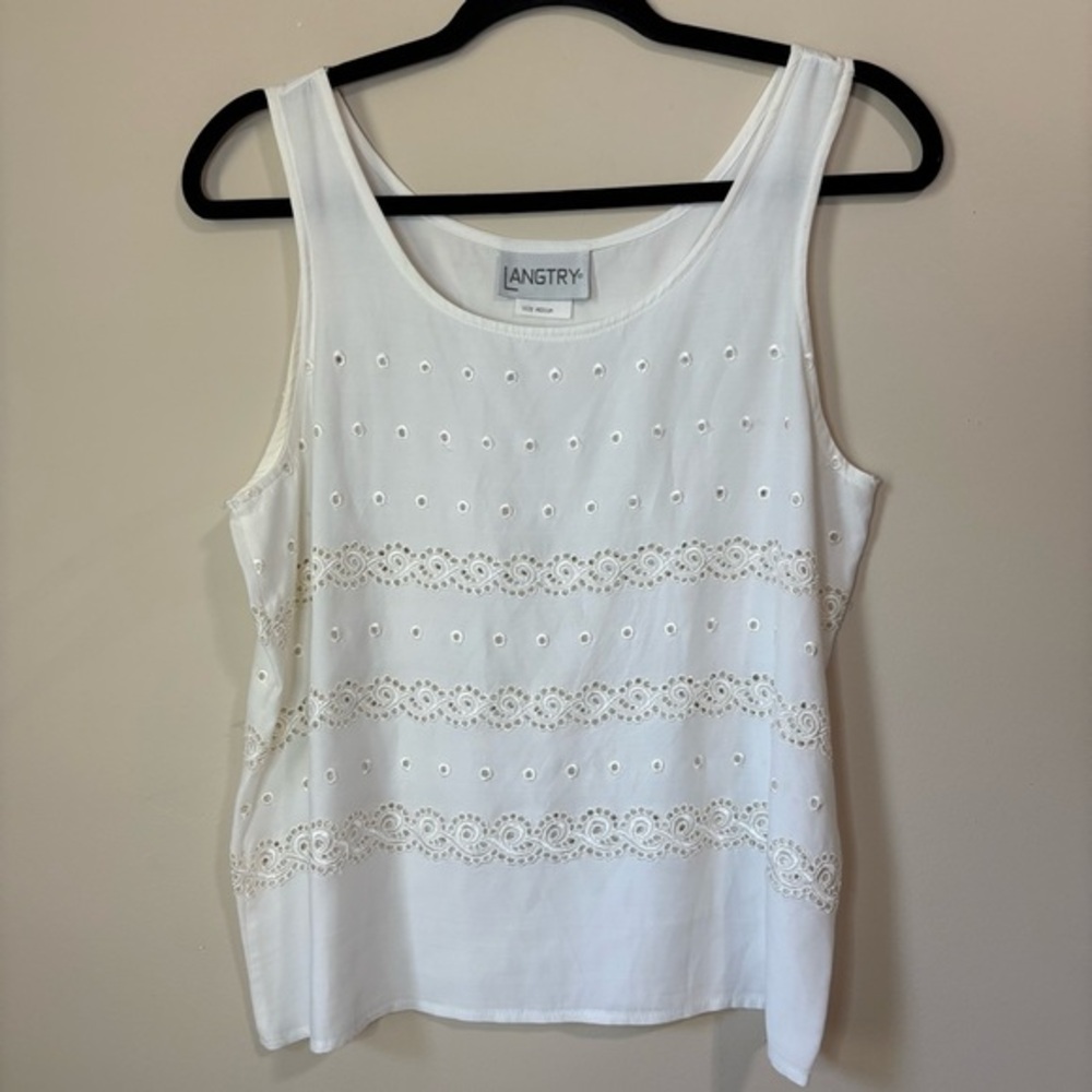 Vintage Langtry Womens White Lace Embroidered Tank Top Size M